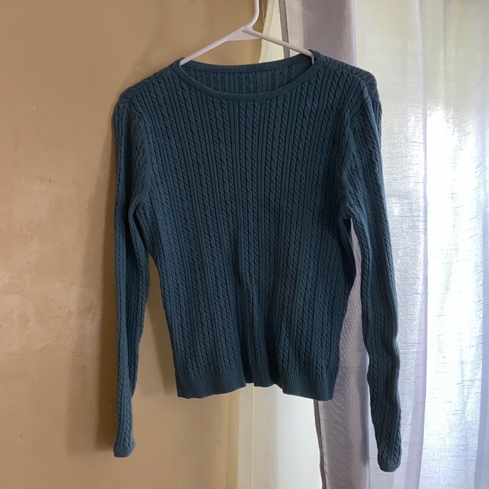 Teal cable knit sweater